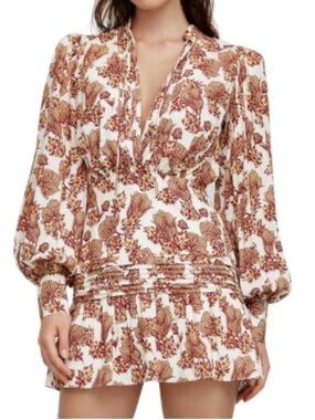 Significant Other Printed V-Neck Mini Dress in Cream and Rust